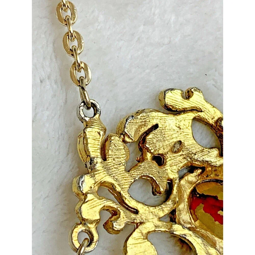 Vintage Lupé Signed Egyptian Revival Necklace Gold Tone Rhinestone Fringe
